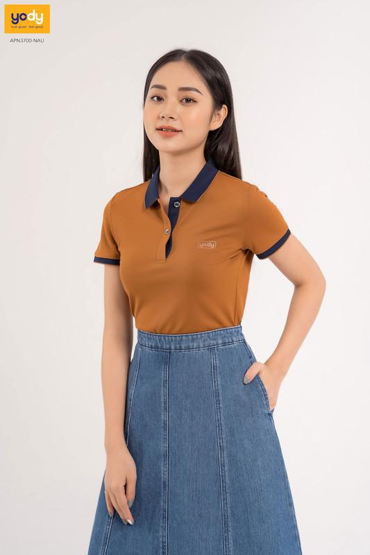 Áo Polo Nữ YODY Phối Nẹp Thoải Mái Năng Động Chất Liệu Cafe Khử Mùi Tốt - APN3700