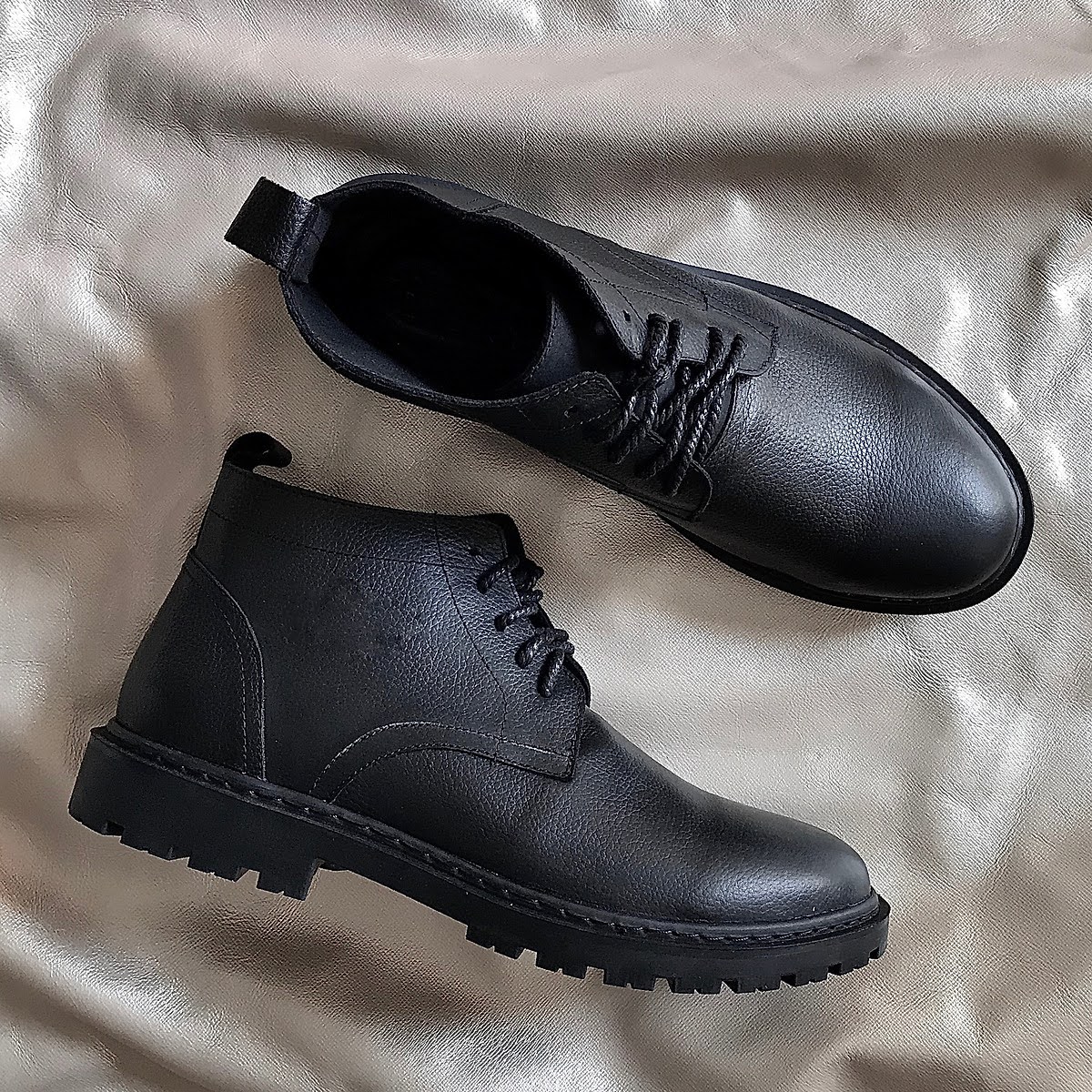 Giày Boot Nam Cao Cổ Buộc Dây Tăng Chiều Cao Da Bò Thật Nguyên Tấm HN008 size 38-44- Da sáp