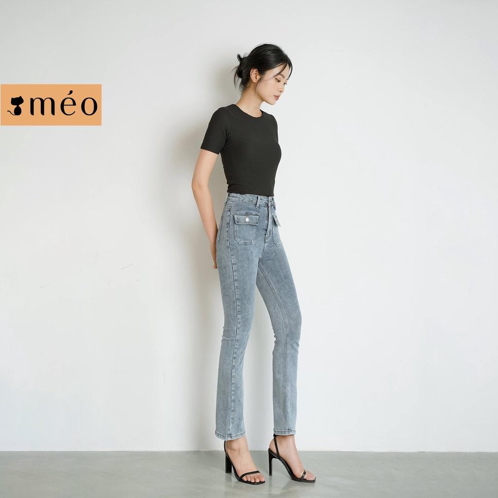 Quần jean nữ Méo shop lưng cao ống loe có túi chất jean cao cấp 3853