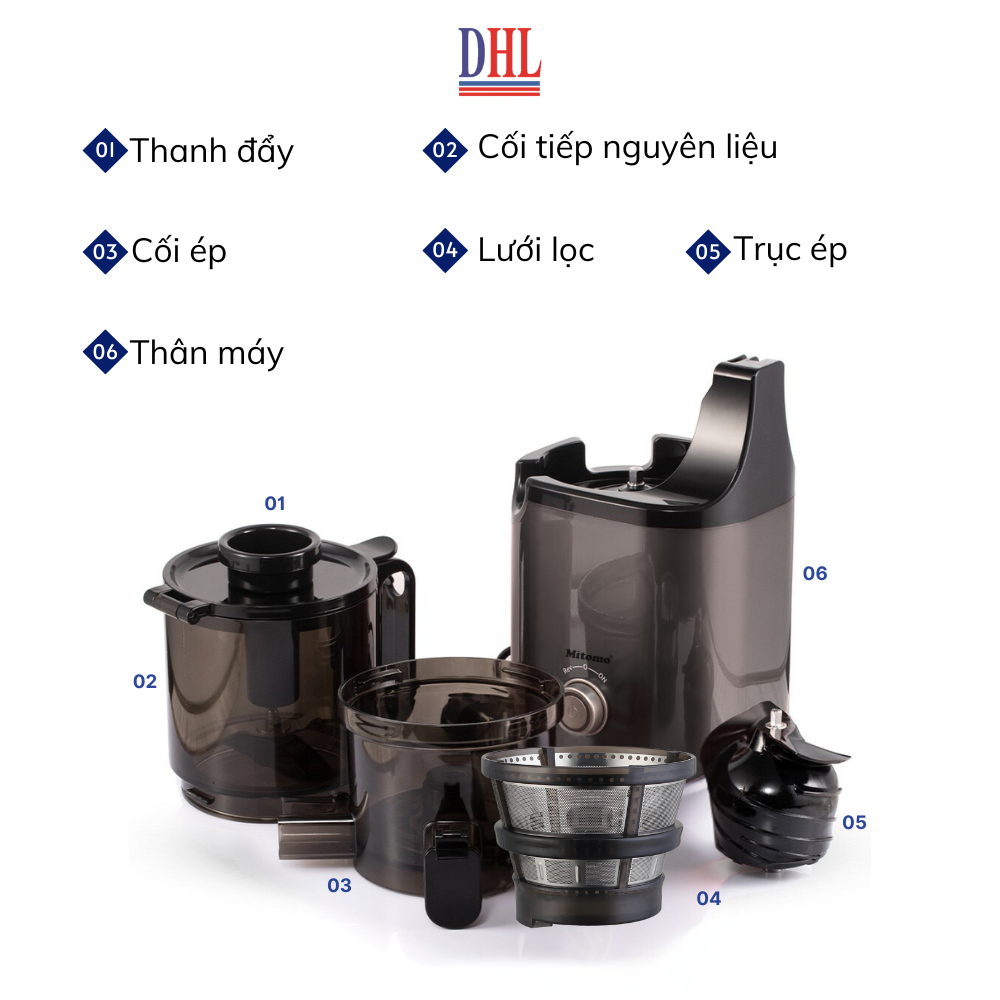 Máy Ép Chậm, Máy Ép Trái Cây Công Nghiệp Mitomo KJ3081 Kiệt Bã - Hàng Chính Hãng Bảo Hành 3 Năm