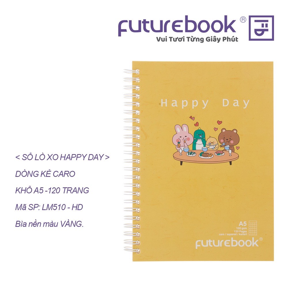 FUTUREBOOK -Sổ Lò Xo Bìa Mềm A5-Dòng Kẻ Caro-Định Lượng 100GSm-120 Trang. MSP LM510