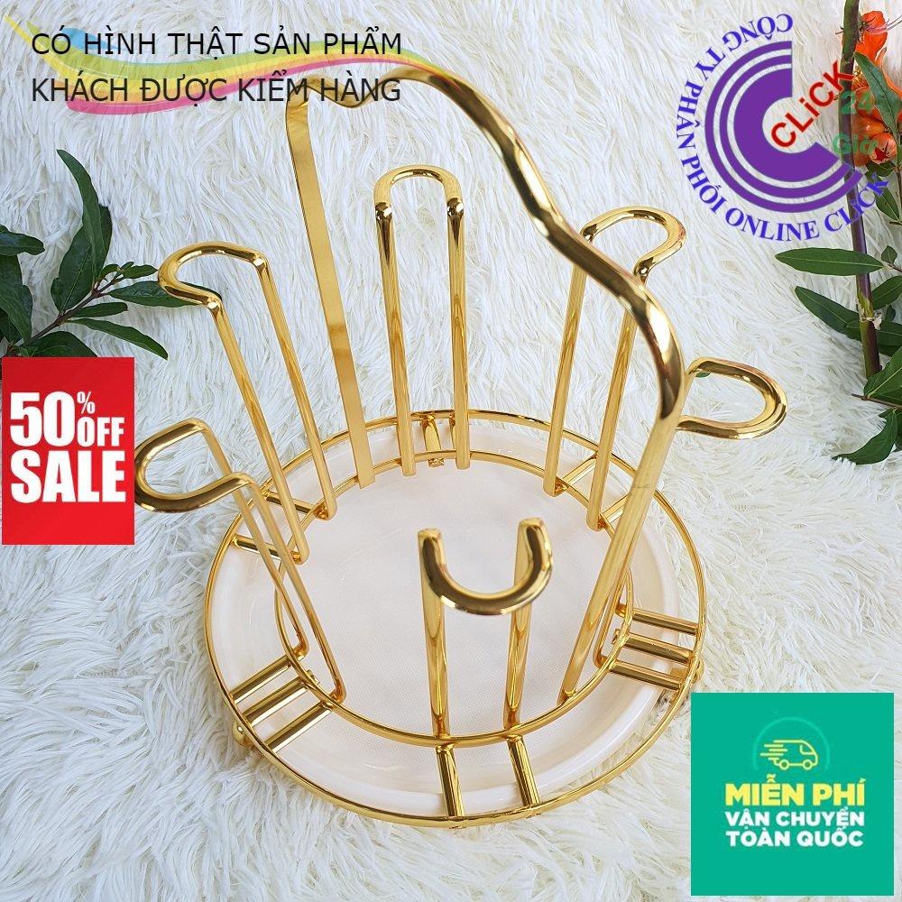 Khay Úp Ly Inox SUS 304 Cao Cấp Không Gỉ Mạ Vàng Titan Tinh Xảo Sáng Bóng - Hàng Cao Cấp - Dáng Tròn