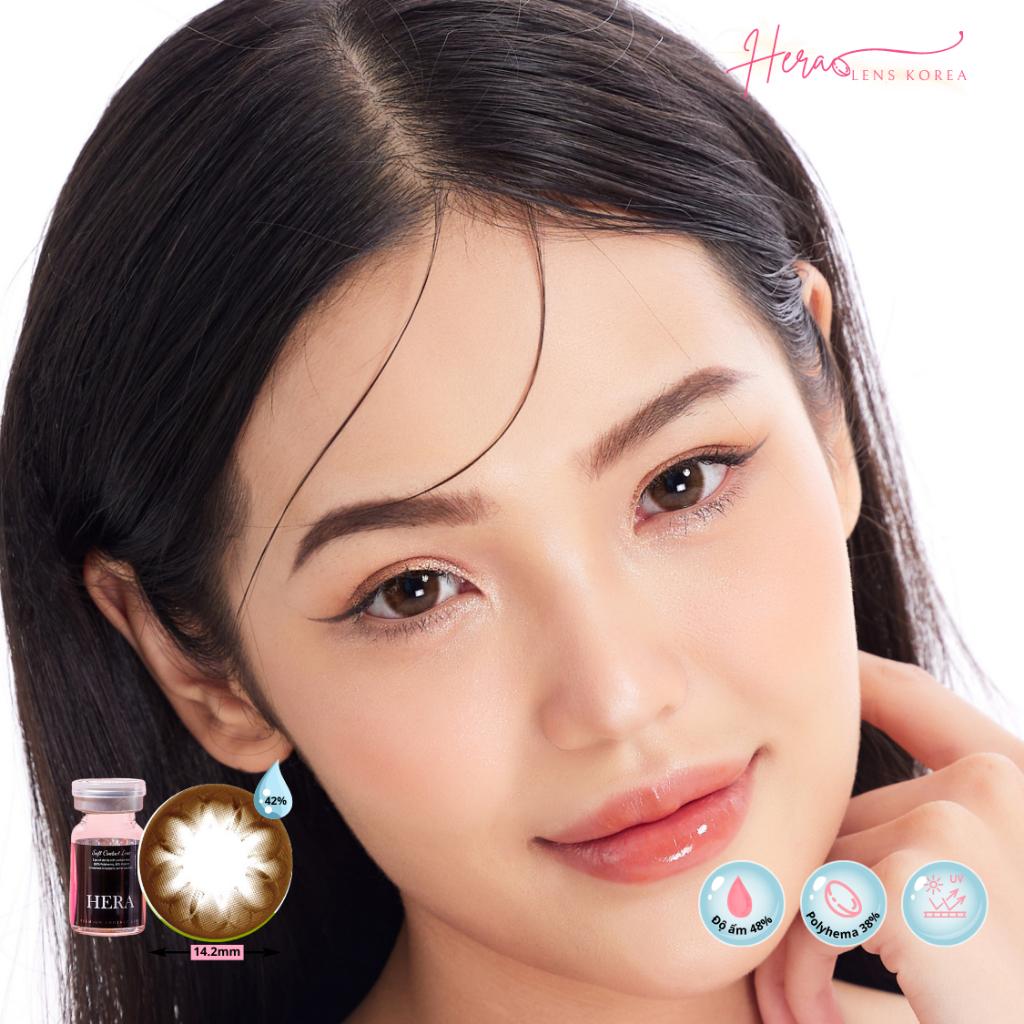 Kính Áp Tròng Hera Nâu Choco Cánh Hoa Không Độ FLORAL CHOCO Nhập Khẩu Hàn Quốc Lens Không Cận 6 Tháng