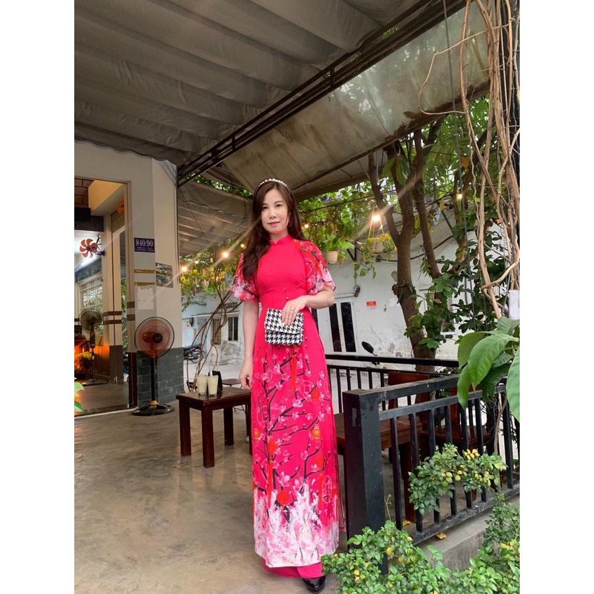 Set Bộ Áo Dài Lụa Hoa Đào Tây Hàng Thiết Kế Cực Sang Trọng Quý Phái - BY2119