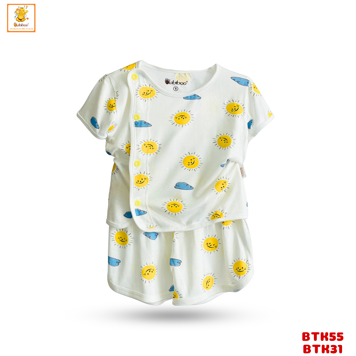 Bộ sơ sinh ngắn tay Babiboo quần áo sơ sinh vải viscose mềm mịn mát, họa tiết xinh xắn BTK55+BTK31