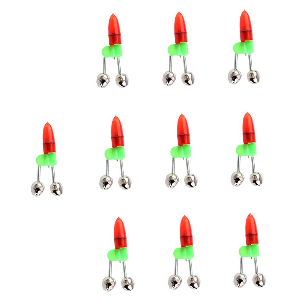10 Pieces LED Twin Bells  Night Fishing Rod LED Light Clip Bite Lure Alarm