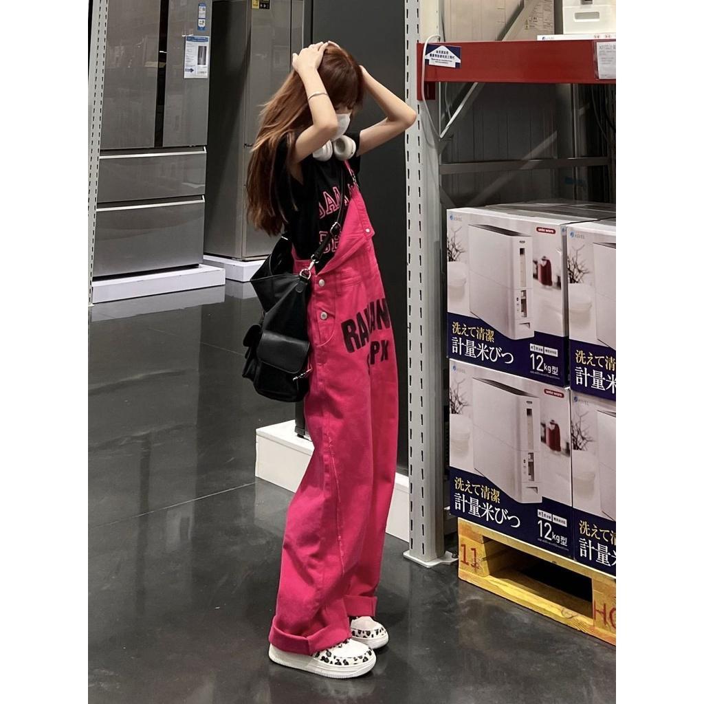 Quần Yếm Denim Ống Rộng Lưng Cao Thời Trang Mùa Hè Cho Nữ