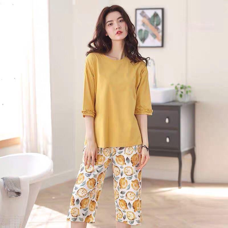 Bộ mặc nhà cotton chanh vàng