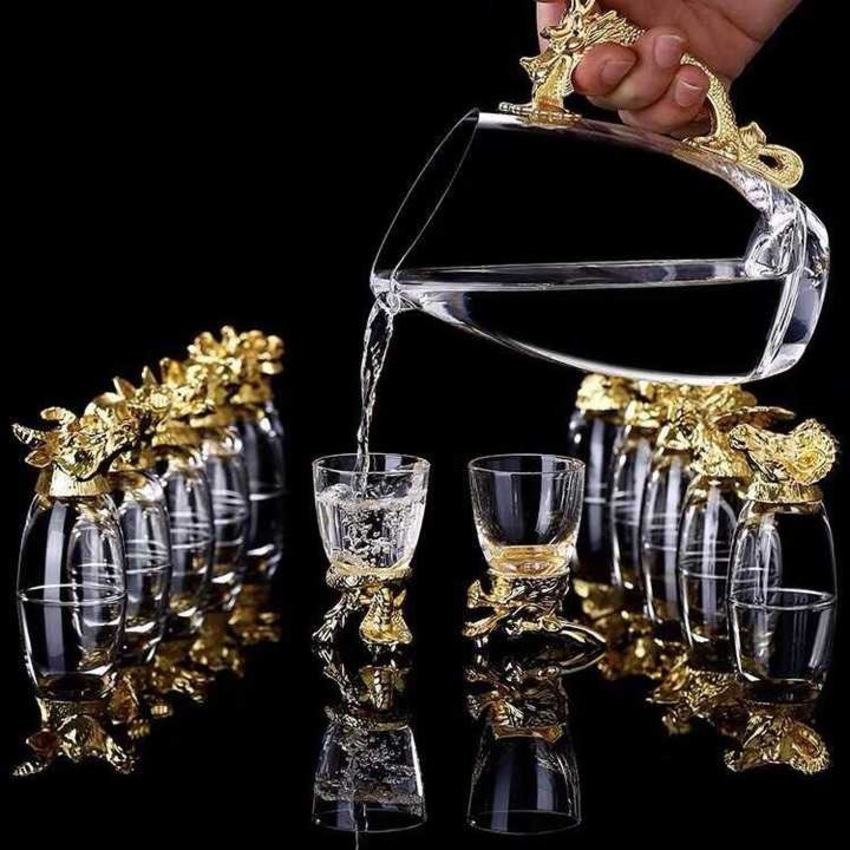 Bộ Ly Rượu 12 Con Giáp ma vàng 18k đựng trong vali da màu đỏ sang trọng - Ly Uống Rượu Nhỏ