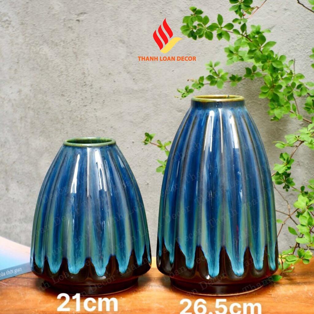 Lọ gốm Bát Tràng cao 26 cm - Bình hoa decor trang trí để bàn - Men xanh hỏa biến