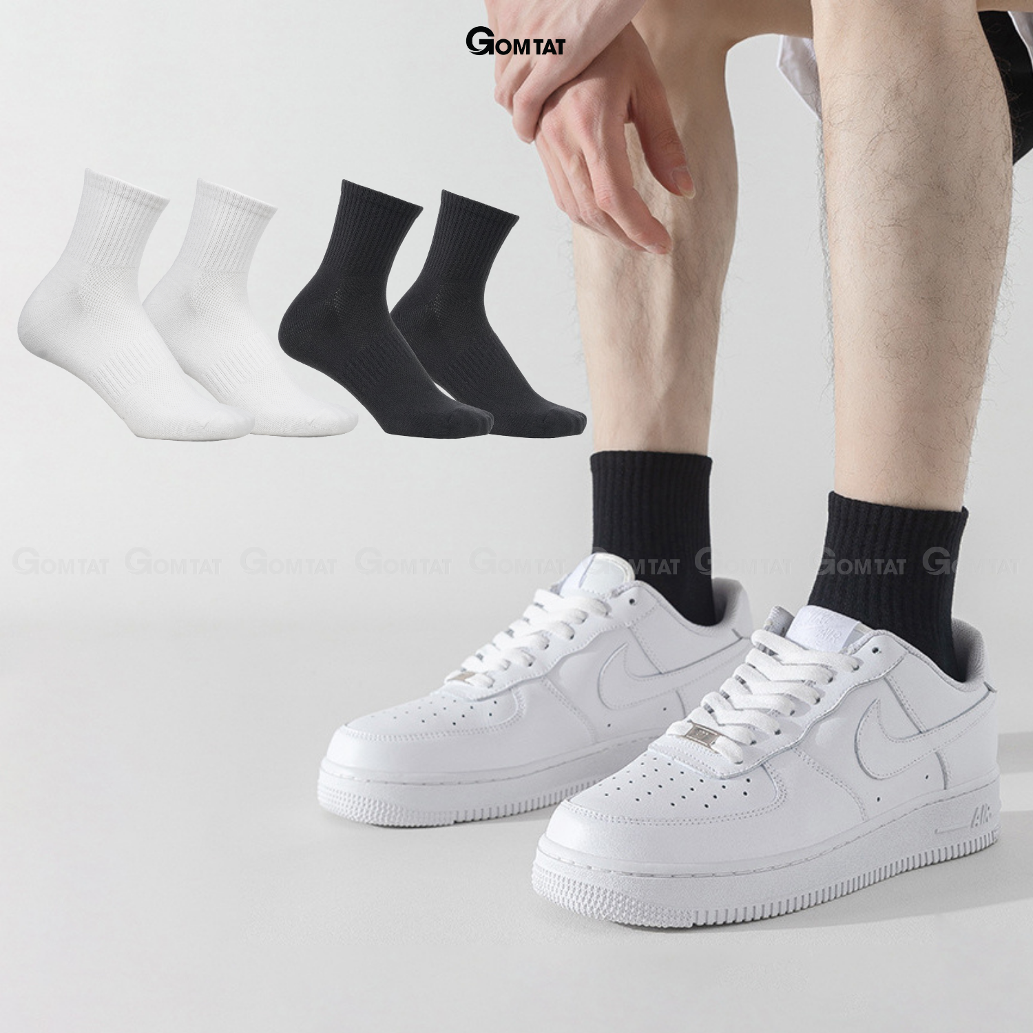 Tất nam nữ cổ trung thiết kế thoáng khí, vớ trơn cổ lửng unisex chất liệu cotton êm mềm đi mát - KLB-TRONLUNG-GANTAM