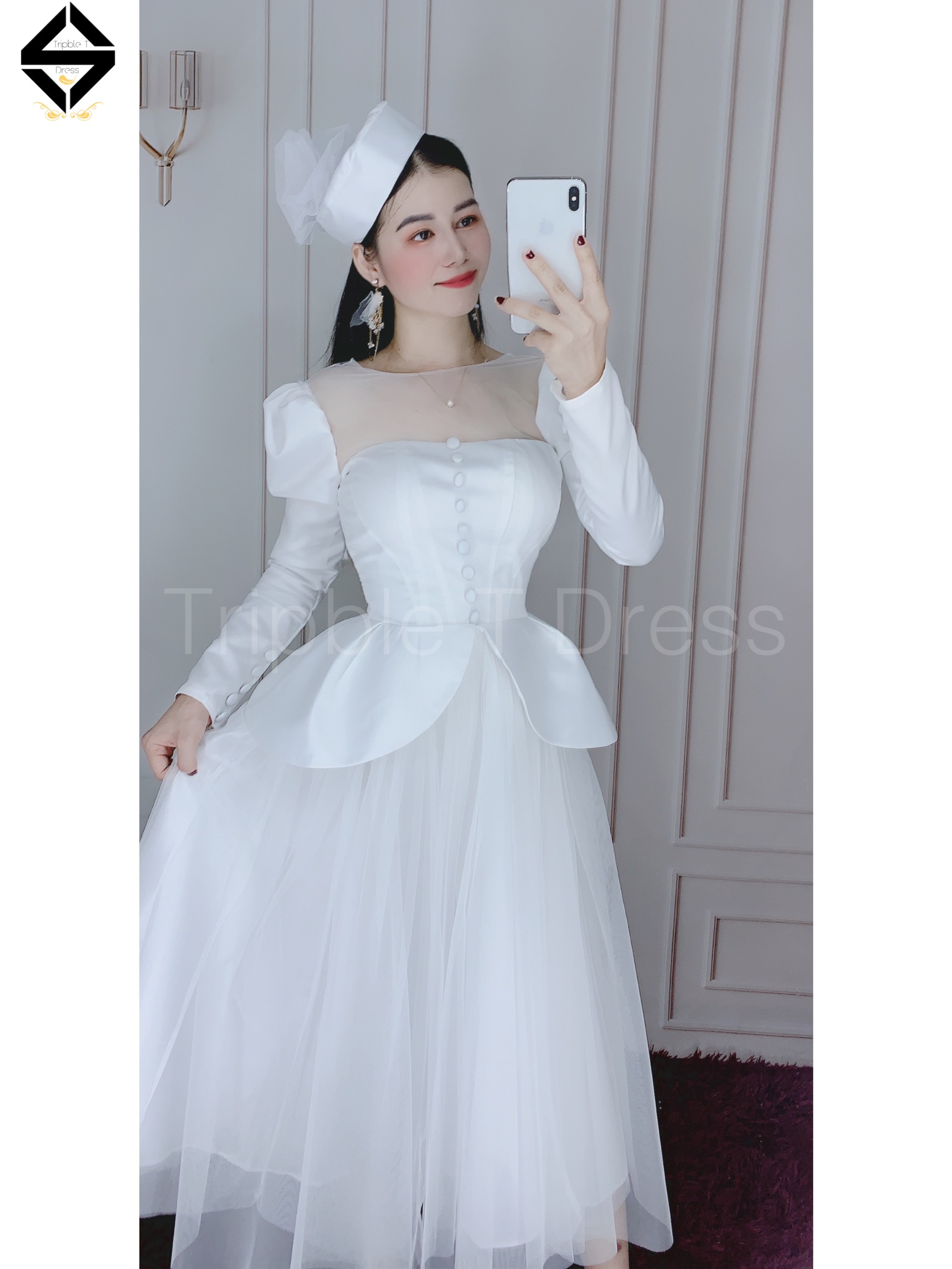 Đầm xoè phong cách quý tộc sang trọng kèm nón đội đầu TRIPBLE T DRESS - size S/M/L - MS174Y