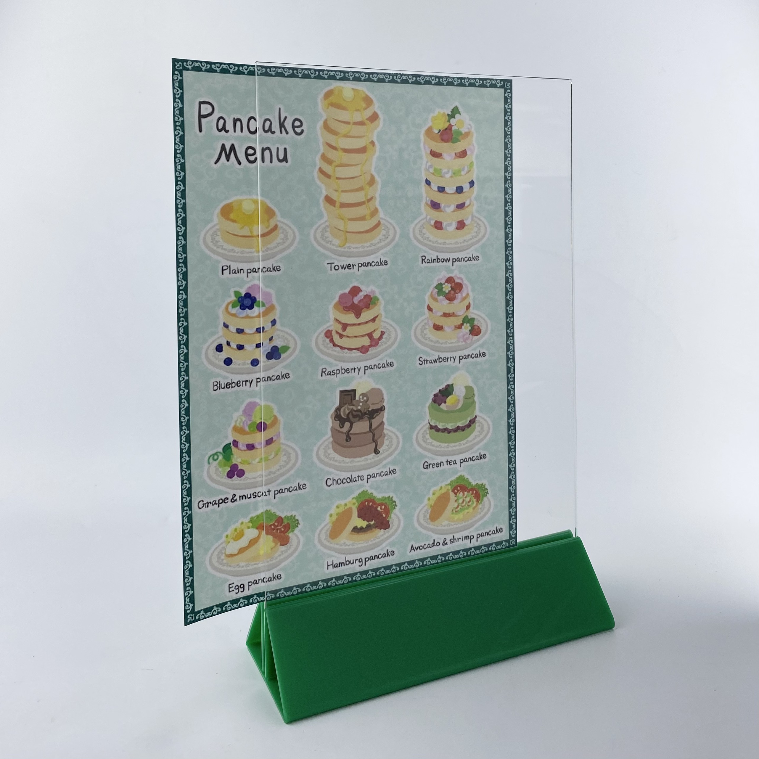 Kệ menu nhà hàng, Standee mica để bàn, Bảng quét mã QR Code, Kệ mica 2 mặt Enter E10-A 100x150mm đế lùa uốn chân chữ A