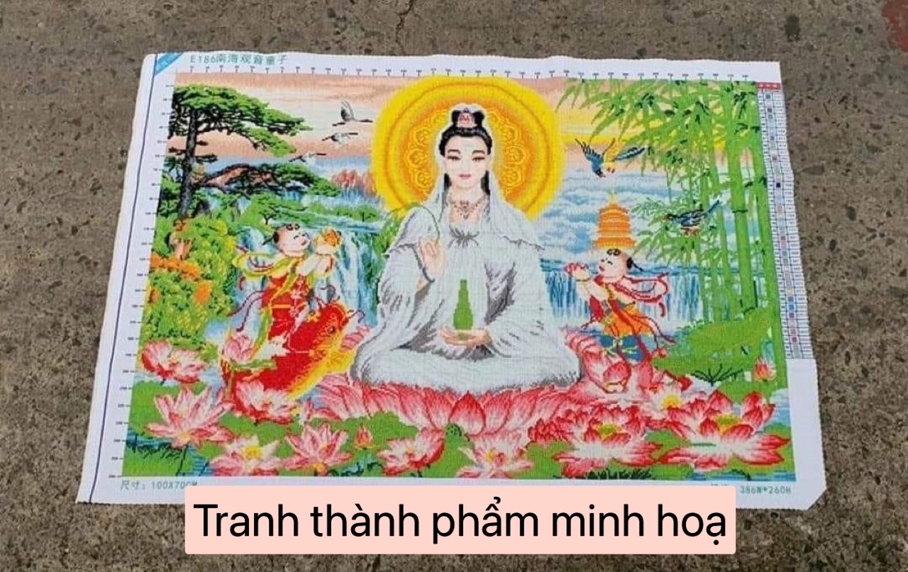 Tranh thêu kín Quan âm E186, kích thước 100 x 70 cm