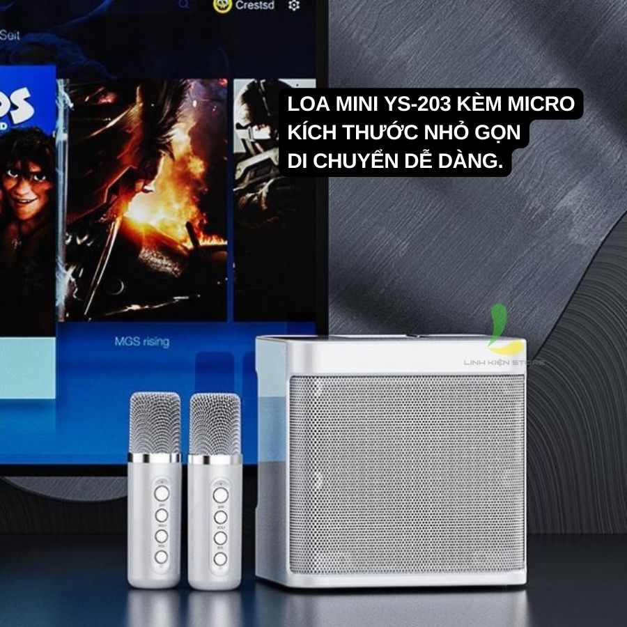 Loa Bluetooth Karaoke Su-Yosd YS203 - Loa xách tay mini YS-203 chất liệu nhựa cao cấp, công suất 35W kèm 2 micro không dây - Hàng nhập khẩu