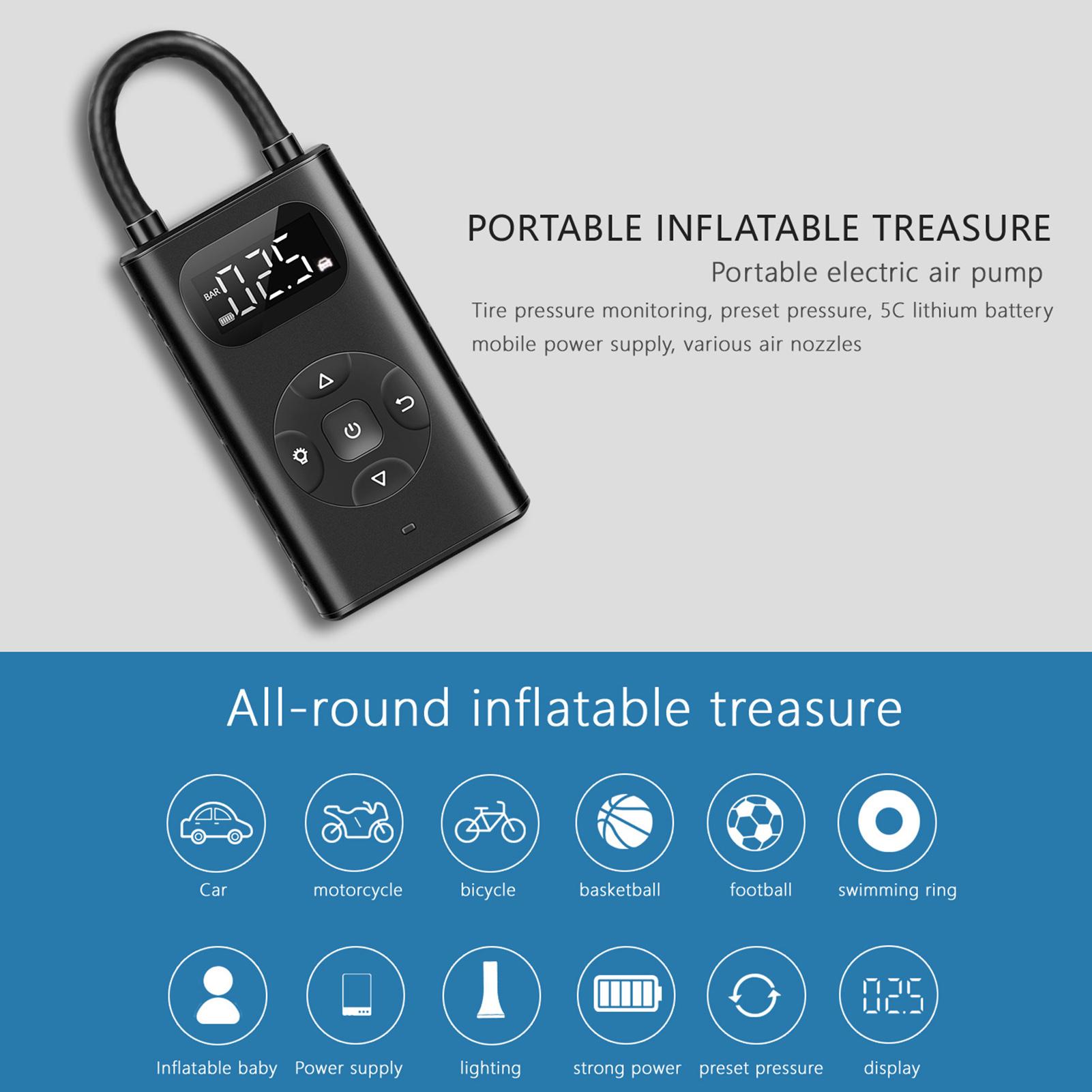 Electric Tire Inflator Cordlessly Mini Portable Car Air Compressor USB Rechargeable Digital Display Air Pump