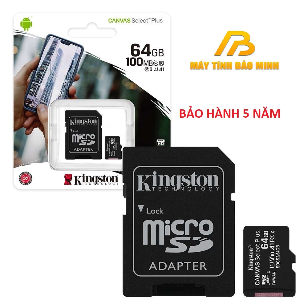 Thẻ Nhớ Micro SD Kingston 64GB Class 10 + Adapter - Hàng Chính Hãng