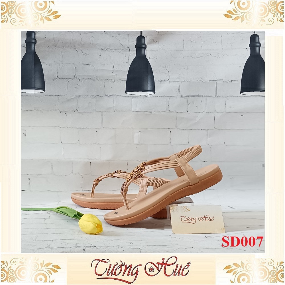 [Ảnh Thật 100%] Sandal Nữ Xỏ Ngón Quai Đính Hoa Đế Bệt - SD007