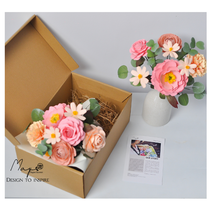 Hoa giấy quà tặng cao cấp - Happy Peony, hoa handmade Maypaperflower, hoa giấy nghệ thuật