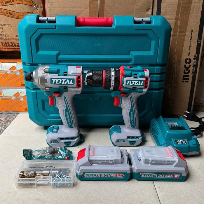 BỘ COMBO MÁY KHOAN BÚA TIDLI20668 1 &amp; MÁY SIẾT VÍT TIRLI20281 KHÔNG CHỔI THAN DÙNG PIN 20V TOTAL TCKLI20277 - HÀNG CHÍNH HÃNG