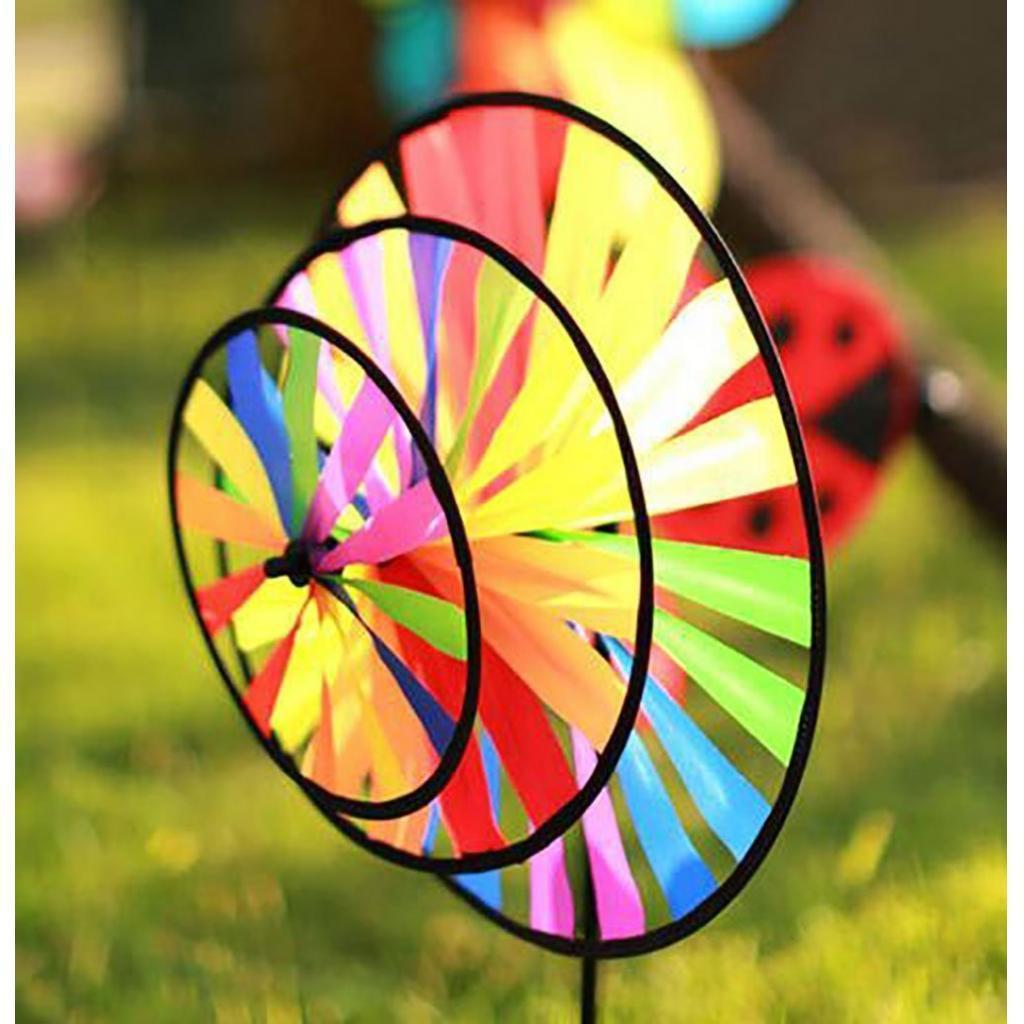 2x3D Windmill Wind  Whirligig Outdoor Yard Garden Decor 3 Circles
