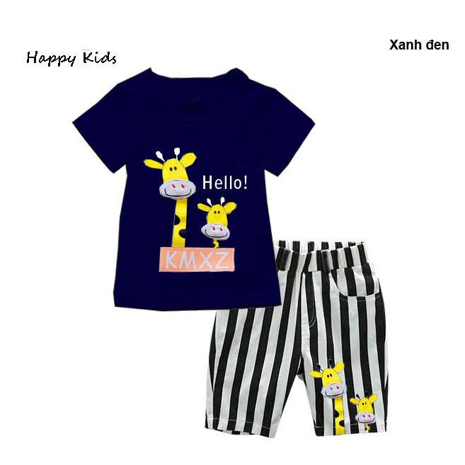 Bộ quần áo sơ sinh, trẻ nhỏ ngắn tay in nổi con hươu, quần in sọc - Quần áo trẻ em - Socki Mall (Áo Xanh biển).