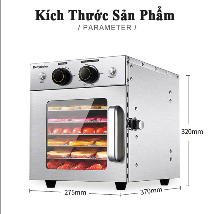 Máy Sấy Thực Phẩm Inox 6 khay, Tiệt Trùng Vật Dụng UV, Làm Đồ Ăn Dặm cho Bé Hàng Chính Hãng