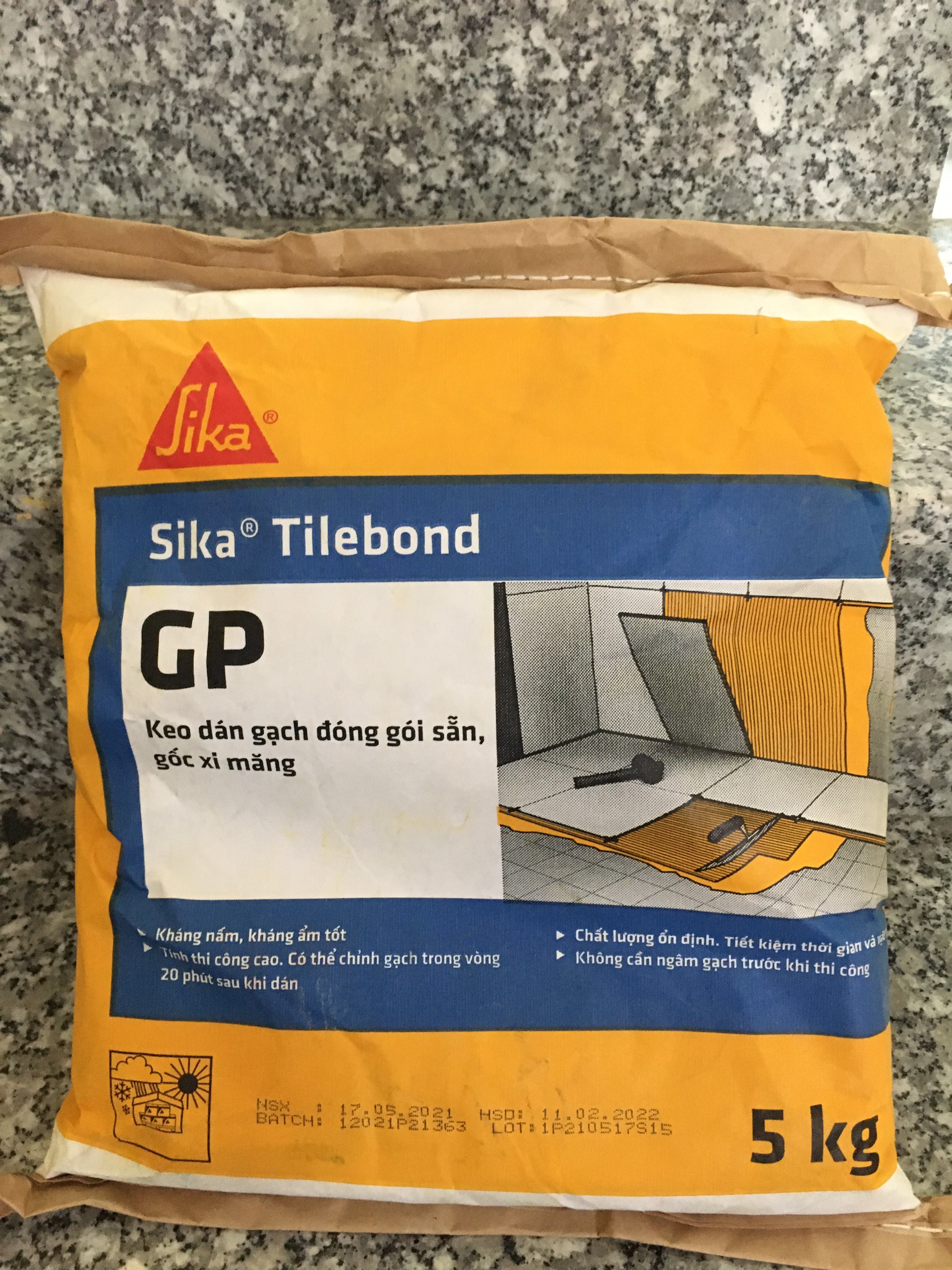 Keo dán gạch chống thấm - SikaTilebond GP (bao 5kg)