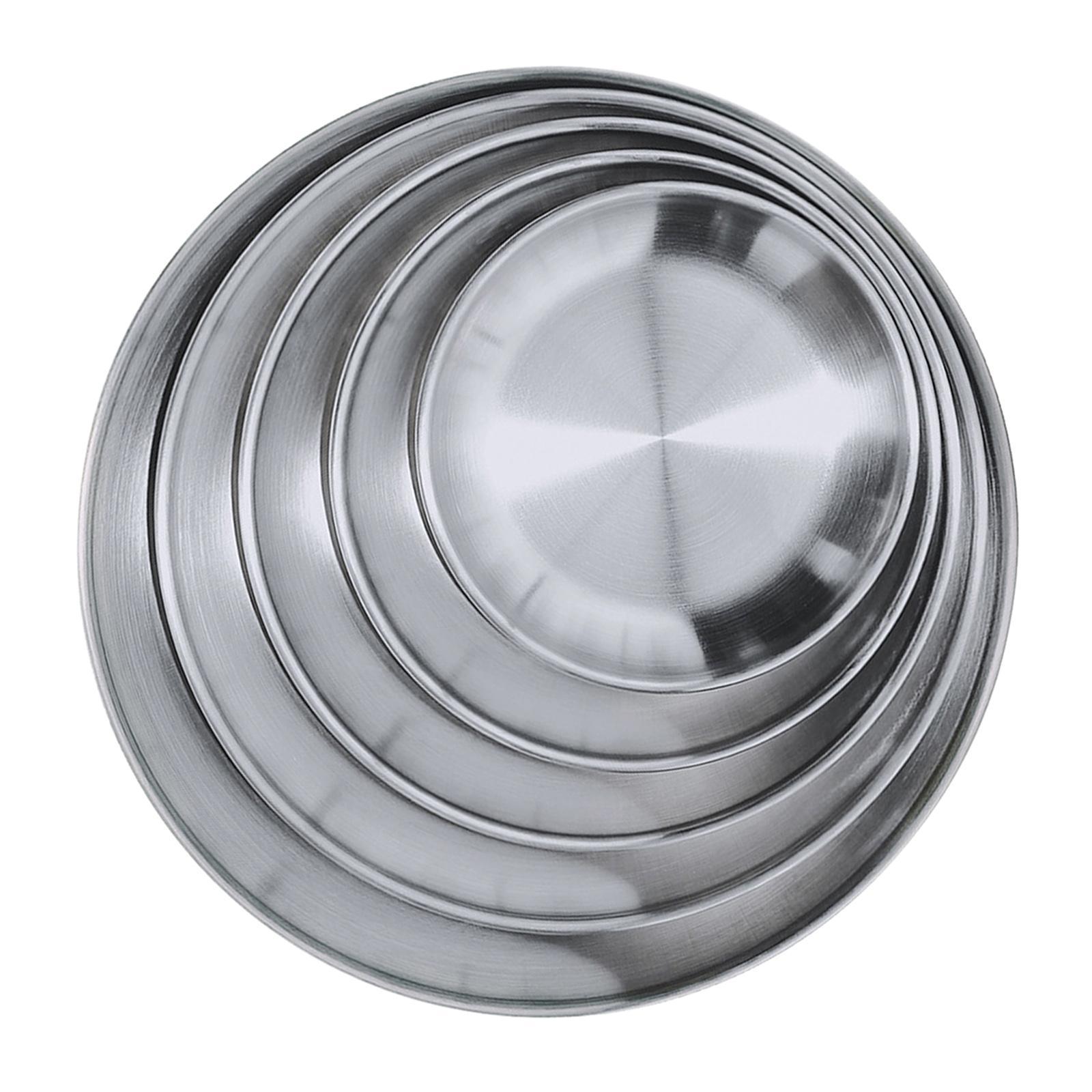 5Pcs Stainless Steel Dinner Plate Metal Round Dish Serving  for Picnic