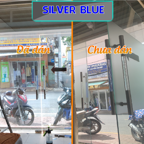 Phim cách nhiệt, chống nóng Hàn Quốc cao cấp - Màu xanh bạc phản gương Silver Blue - Chống UV, giảm chói lóa - Khổ ngang 1,52m