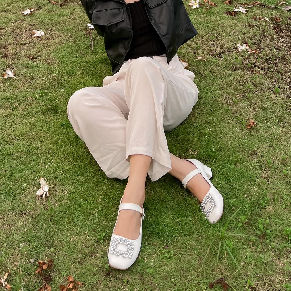 Giày mary jane cao gót mũi vuông đính đá đế vuông giày nữ lolita 4p shoes paradise l056