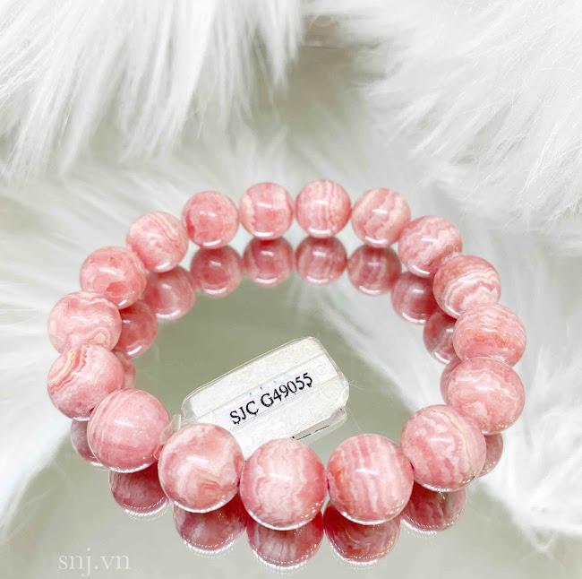 Lắc tay phong thuỷ đá đào hoa rhodochrosite thiên nhiên size 12ly giấy kiểm định SJC