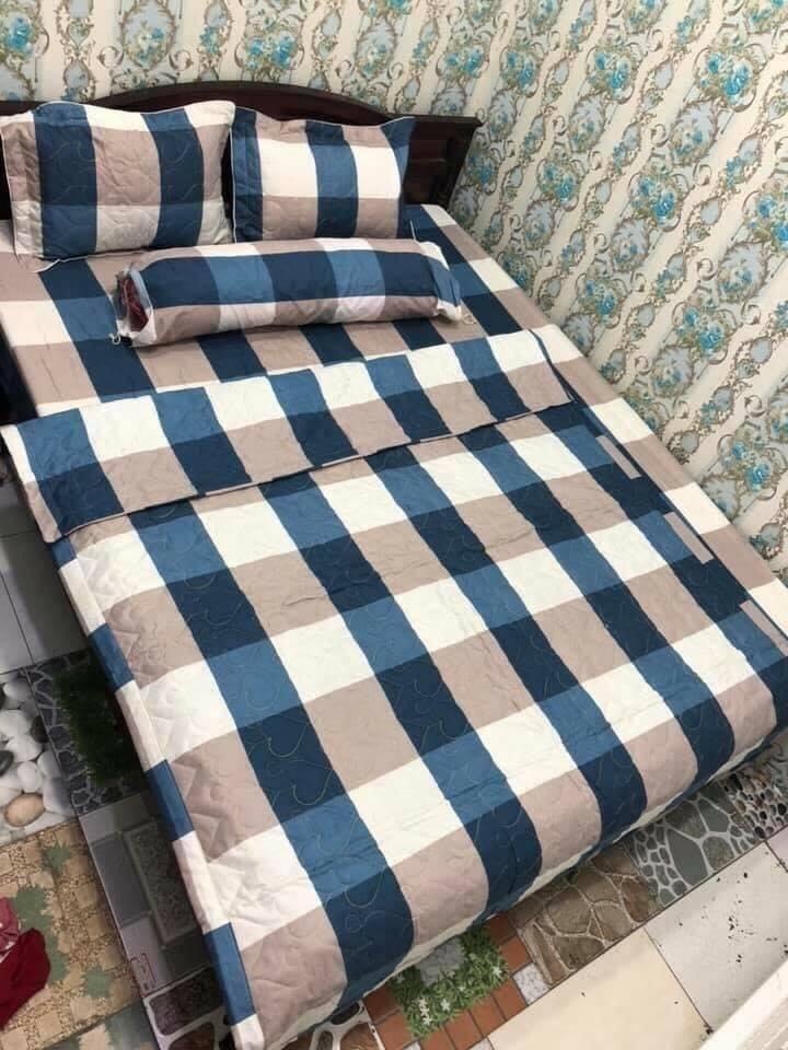 Chăn mền cotton poly kẻ caro diêm HQ - Tặng 1 bàn chải Bossi