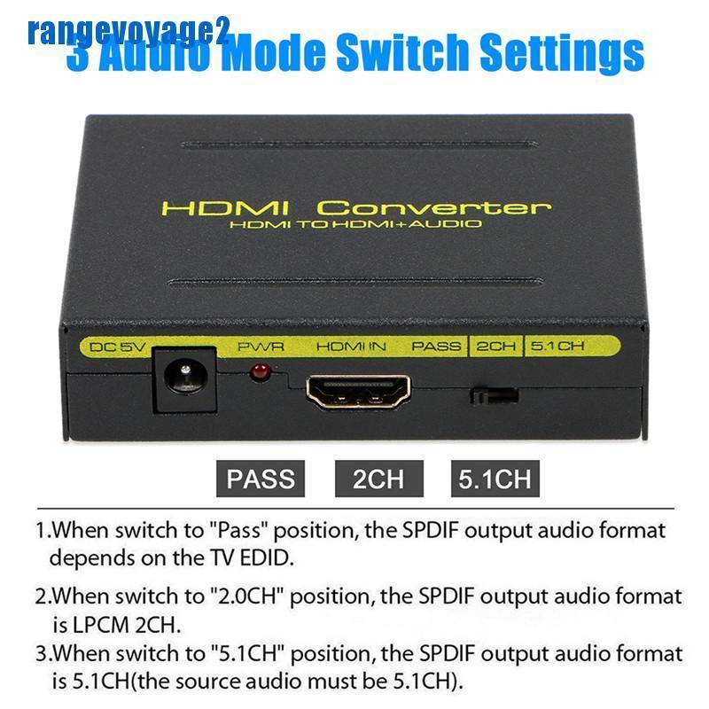 Bộ Chia Cổng Âm Thanh 1080P Từ Cổng HDMI Sang Cổng HDMI + SPDIF + RCA L /