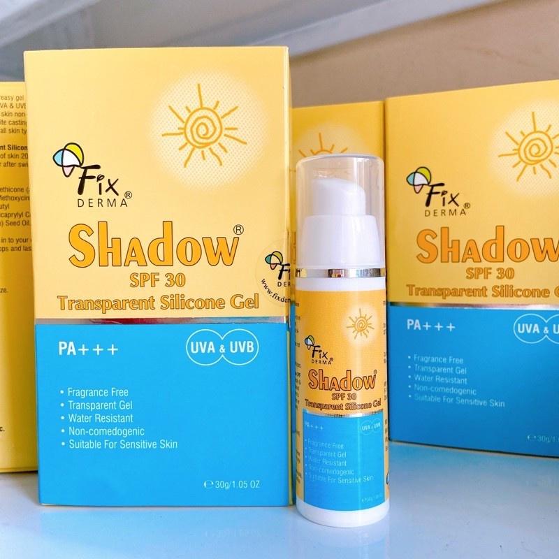 Kem Chống Nắng Fixderma Dạng Gel Cho Da Mụn Nhạy cảm Shadow SPF30 Transparent Silicone Gel 30g