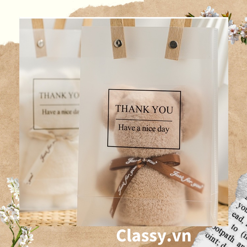Q965 Khăn Mặt Xếp Thành Gấu Teddy Siêu Dễ Thương, kèm ruy băng và Tag Thank you đính kèm