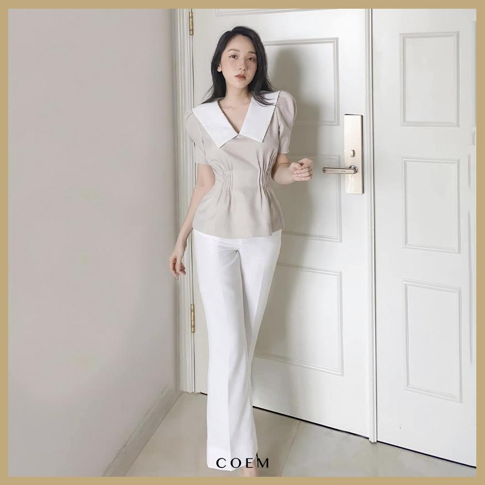 Quần Tây Nữ Ống Loe Công Sở Màu Trắng Chất Liệu Cotton Tuyết CO EM Thiết Kế Dáng Suông Lên Form Chuẩn Hàn Quốc Siêu Đẹp