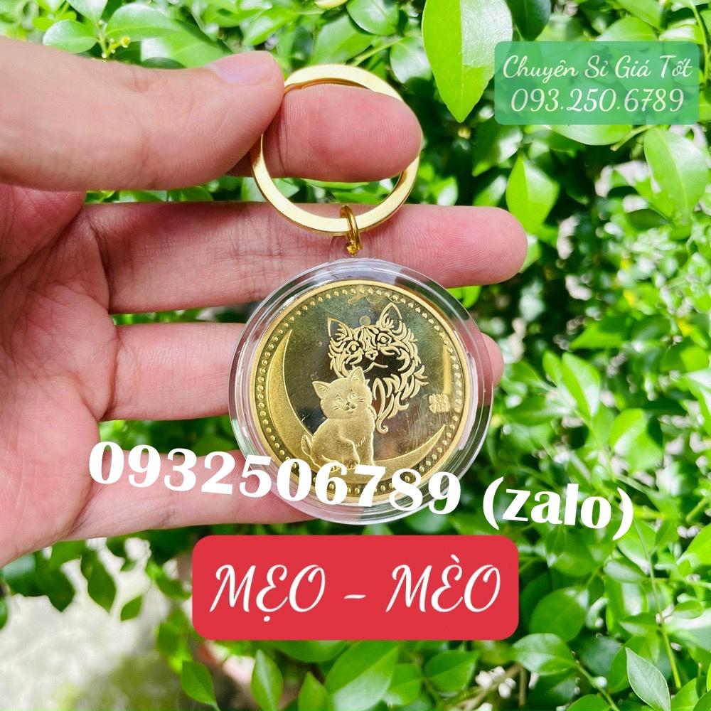 Móc Khóa Đồng Xu 12 Con Giáp Mạ Vàng TUỔI MÃO - CON MÈO Treo Oto, Xe Máy Phong Thủy - AnNhien