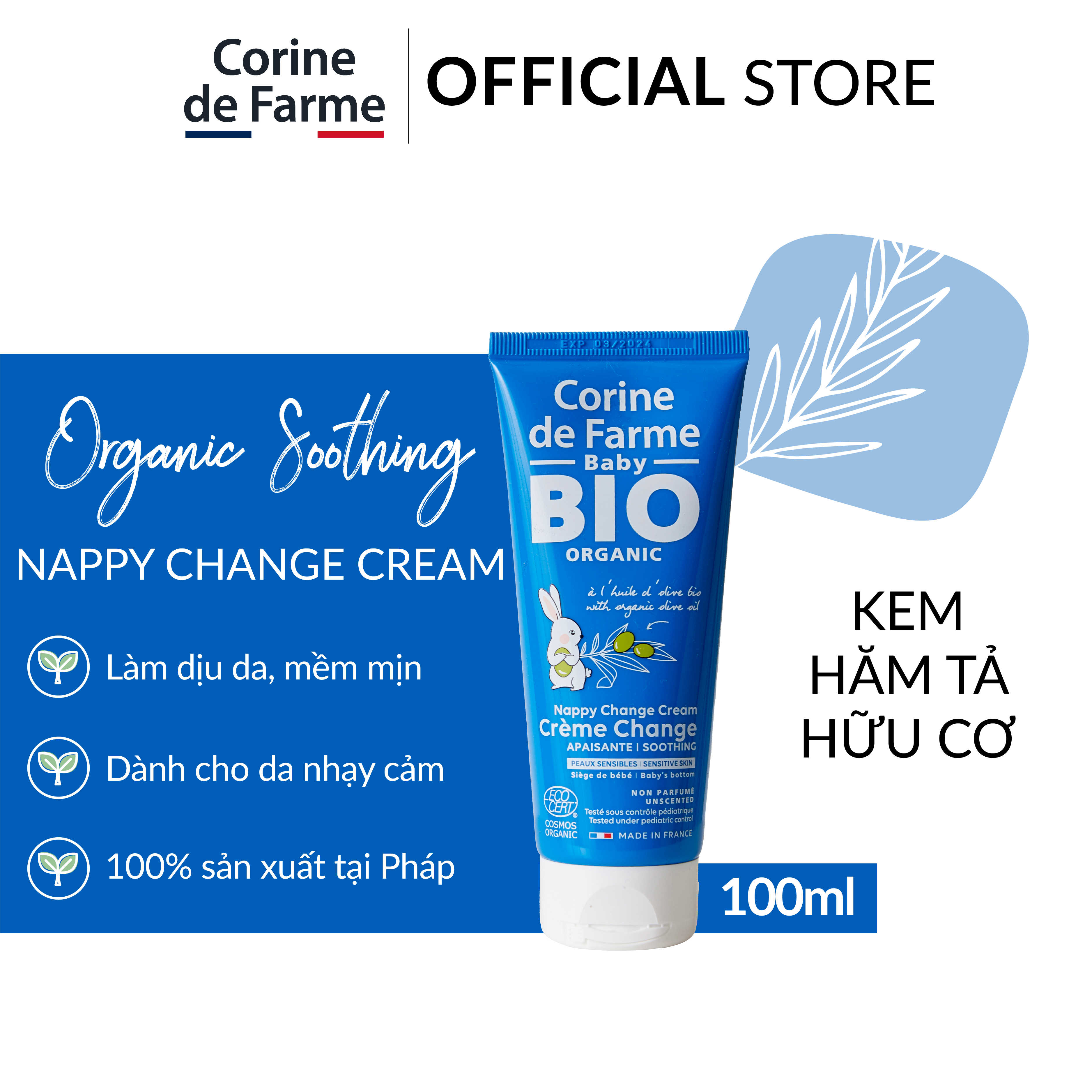 Kem hăm tã hữu cơ Corine de Farme Organic Soothing Nappy Change Cream