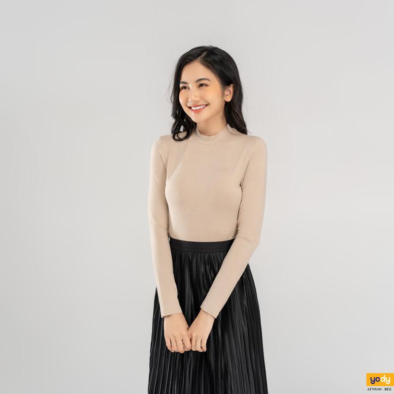 Áo thun nữ YODY giữ nhiệt thu đông cổ 3cm visco ATN5100