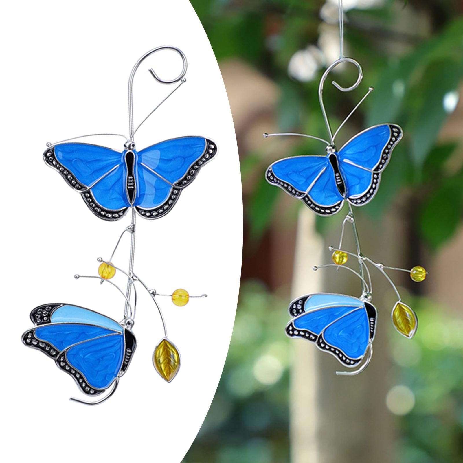 Metal Blue Butterfly Stained Glass Home Window Garden Yard Crafts