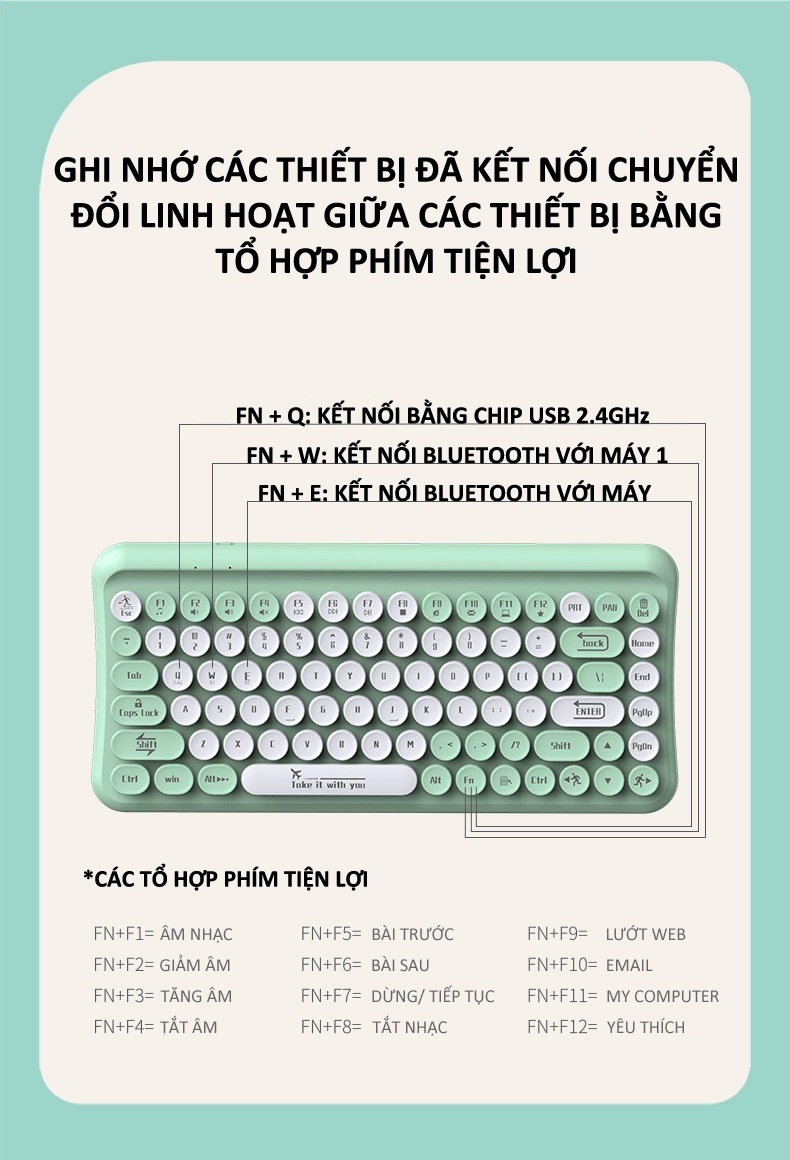 Bộ bàn phím mini 85 phím nút tròn và chuột không dây LANGTU LT700 dùng cho văn phòng - JL- HÀNG CHÍNH HÃNG