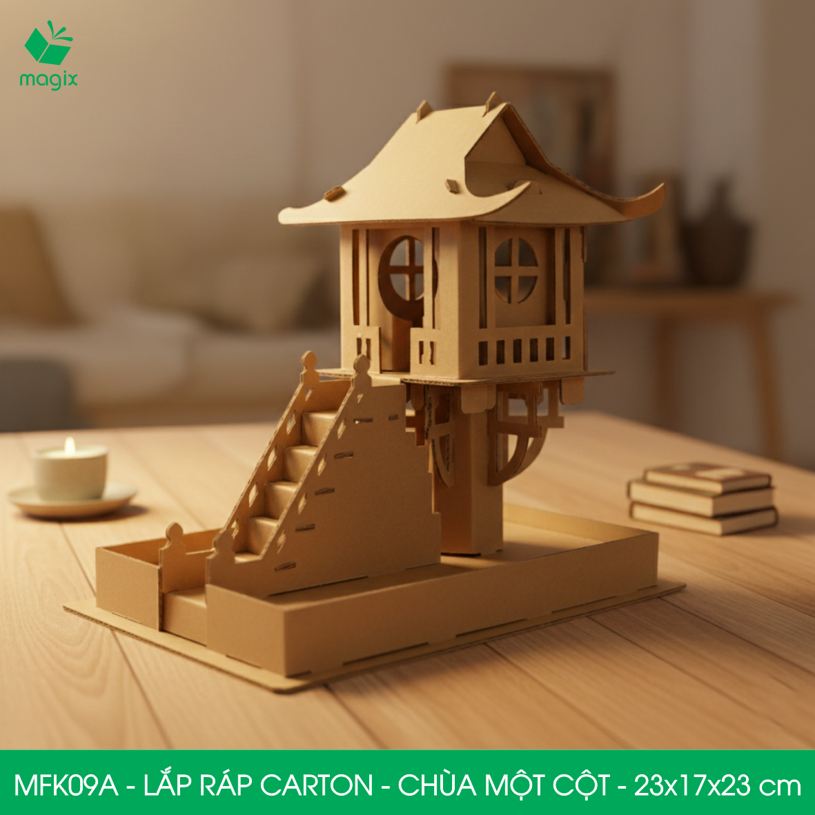 MFK09A - 23x17x23 cm - Mô hình Chùa Một Cột lắp ráp từ bìa carton cao cấp, mô hình địa danh Việt Nam