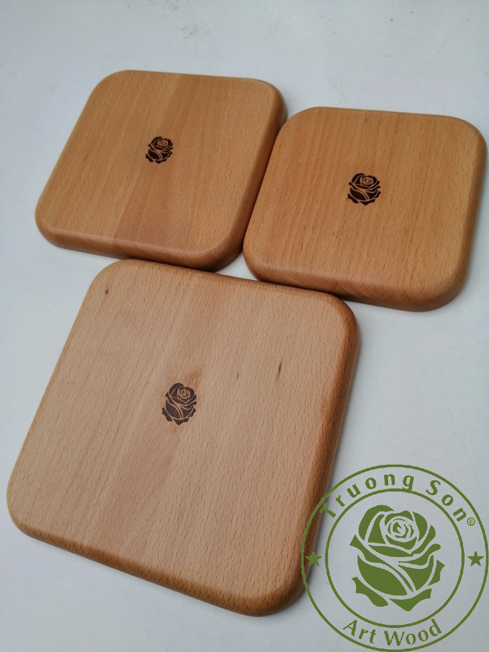 Combo 3 Khay Gỗ Hình Vuông Trơn Không Tay Cầm TL76 + TL77 + TL78 - Đồ Gỗ Nhà Bếp Thương Hiệu Trường Sơn