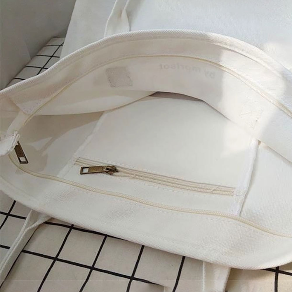 Túi tote đeo vai vải bố canvas T052 nữ in chữ by merciparis có khóa kéo, mềm, đẹp phong cách Hàn