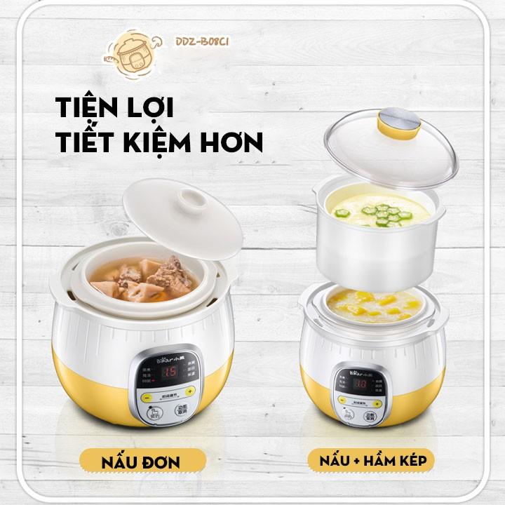 Nồi hầm đa năng Bear có lồng hấp nồi ninh hầm chưng cách thủy 0,8L full box hàng chính hãng (kèm ảnh thật)