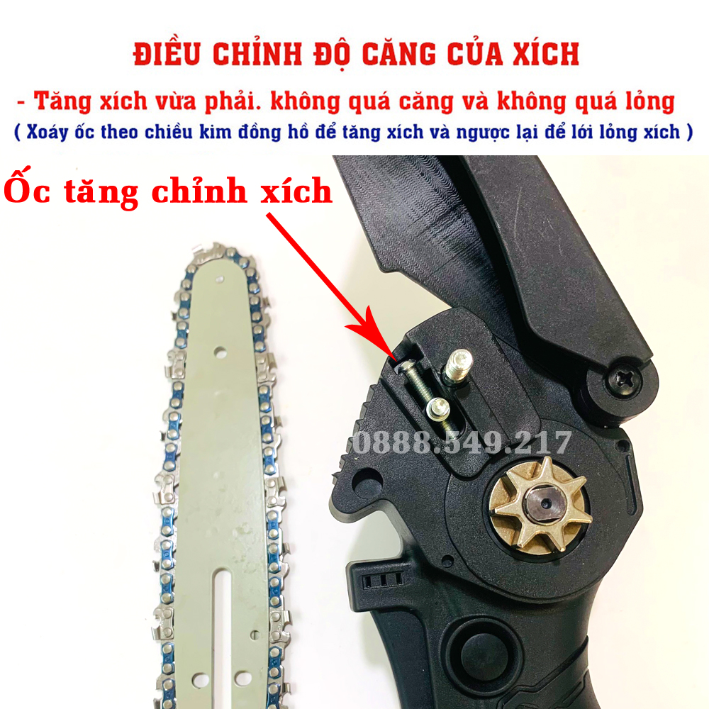 Mua Máy Cưa Pin Cầm Tay Tặng Ngay Bộ Dây Xích Dự Phòng - Bộ Cưa Xích Chạy Pin 199W Động Cơ Lõi Đồng