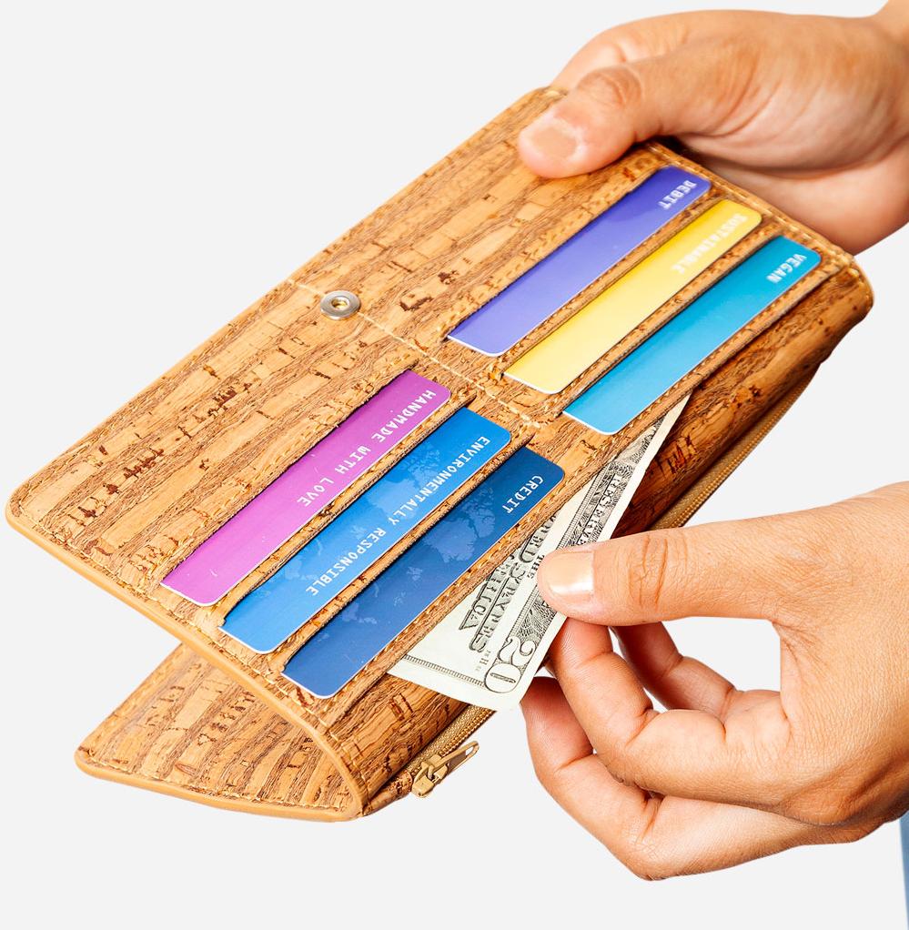 Ví nữ dạng mỏng Slim Wallet gập bấm cúc - HGcork Corkor  CK274 - Nhiều màu - Vật liệu 100% da cork thực vật thuần chay từ vỏ cây sồi Bồ Đào Nha, Siêu bền, Chống cháy, Chống mốc, Chống thấm nước, Thân thiện với môi trường – Hàng chính hãng, Sản xuất Handma