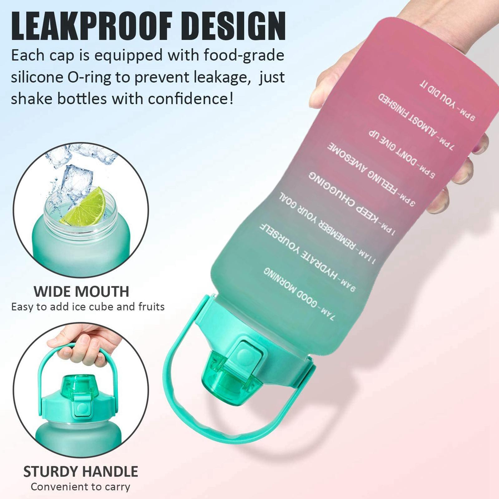 2.2 Litre Motivational Water Bottle with Time Markings & Straw Half Gallon Water Bottle Leakproof BPA Free Reusable Large Water Jug for Sports and Gym