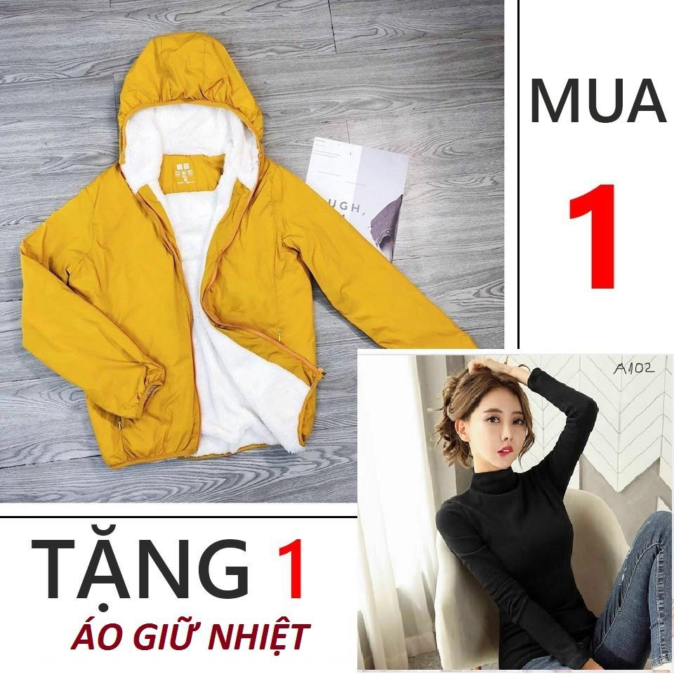 <> Áo khoác nữ LÓT LÔNG CỪU siêu ấm kèm túi cuộn cao cấp chống nước tặng giữ nhiệt - HÀNG LOẠI 1